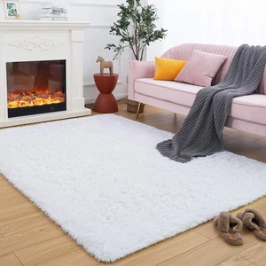 Fluffy Shag Bedroom Rug, 5x8 Feet White Area Rugs for Living Room Nursery Bed... - Picture 1 of 7