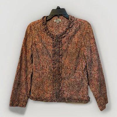 J. Bee Paisley Full Zip Jacket Blazer Ruffled Trim Jacquard Women’s Size PM - Image 1 of 4
