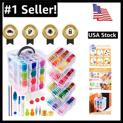 200 Colors  Embroidery Thread Kit: 262 Pieces with 4-Tier Storage Box - Image 1 of 4