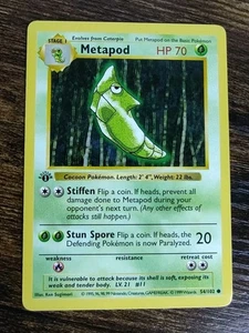 Pokemon Metapod 54/102 1st Edition Shadowless Base NM - Picture 1 of 5