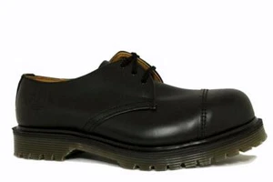 Solovair NPS Shoes Made in England 3 Loch Black Stahlkappe Quernaht Ben Shoe - Picture 1 of 8