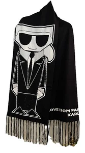 Cute! Karl Lagerfeld LOVE FROM PARIS SCARF Logo Black Rhinestone OS NWT VHTF - Picture 1 of 13