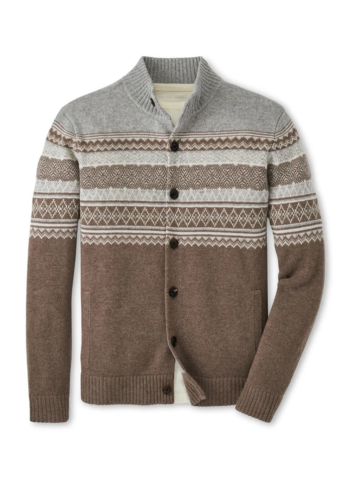 Suéter Peter Millar Corona Artesanal Yute Brunhall Botón Completo Fairisle Cardiga S Foto 1 de 4