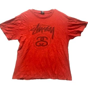 Stussy Shirt Adult Medium Red SS Script Logo Streetwear Skater Crewneck Mens - Picture 1 of 10