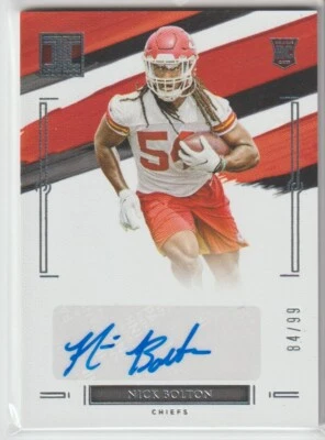 2021 PANINI IMPECCABLE NICK BOLTON RC ROOKIE AUTOGRAPH #84/99 #167 CHIEFS 💎🔥 - Image 1 of 2