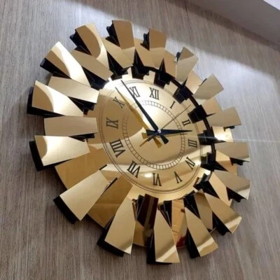 3D Luxury Piano Pattern Mirrored Wall Clock Decorative Roman Numeral Home Office - Image 1 of 4