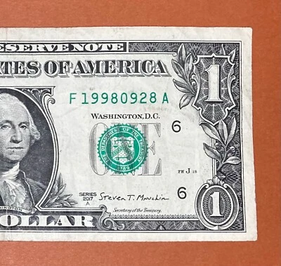 1998 September 28 (F 19980928 A) Birthday Note $1 One Dollar Bill - Image 1 of 3