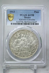 Caballito de plata peso de México 1913 graduación profesional AU58 mejor fecha #3647 - Imagen 1 de 4