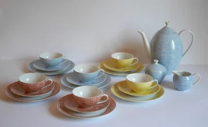Teeservice Arzberg, Dekor Bast, Form 2000, Kaffeeservice blau gelb rot 50er - Bild 1 von 19