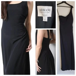 Armani Collezioni Womens Vintage Black Formal One Shoulder Ruched Maxi Dress - Picture 1 of 13