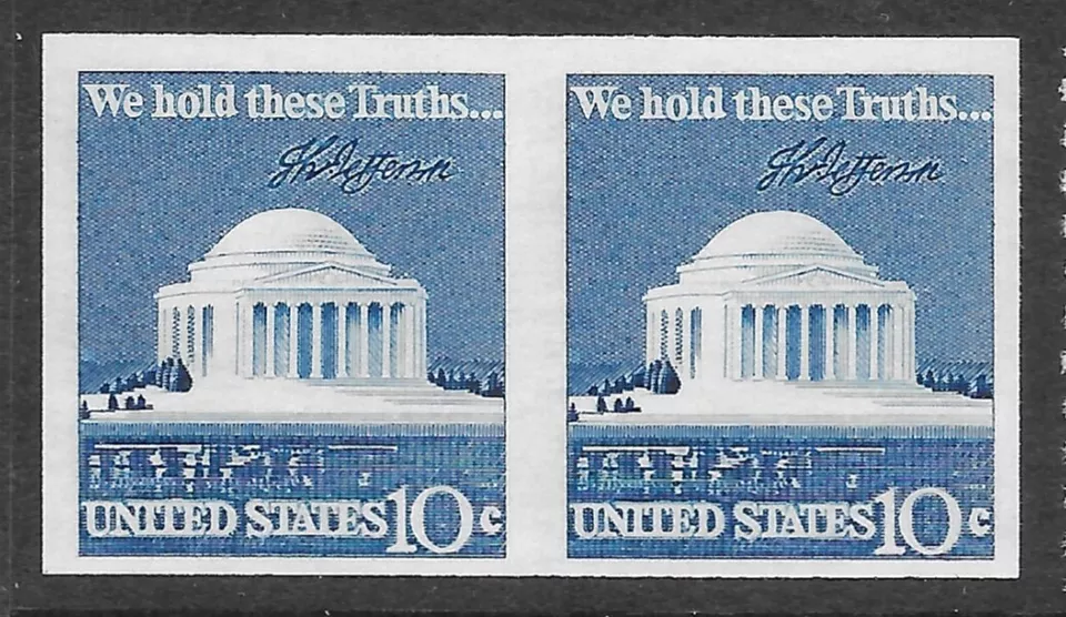 IMPERFORATE Scott #1520b, 10c 1973 Flag Coil Jeff. Memorial, Mint NH, Cat $30.00 - Image 1 of 1