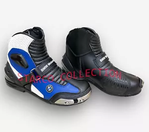 Half Long BMW Motorbike original Leather Shoes Riding Motorcycle Racing Boots - Picture 1 of 7