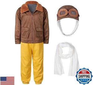 Pilot Aviator Costume Kids Coat Pants Hat Scarf Girl Boy Party Cosplay 5-6T B - Picture 1 of 5