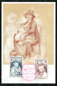 FRANCE 1965, RED CROSS, CHILDREN, RENOIR PAINTINGS, Scott B392-B393 on MAXI CARD - Picture 1 of 1