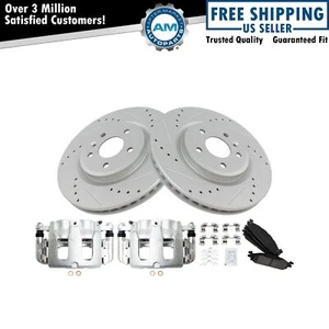Front Brake Calipers Ceramic Pads & Drilled Rotors Fits Explorer Flex MKS MKT - Picture 1 of 12
