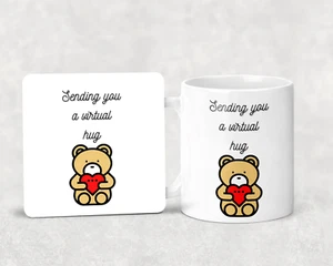 Sending You A Virtual Hug - Pandemie Tasse und Untersetzer - Neuheit Set - Bild 1 von 2