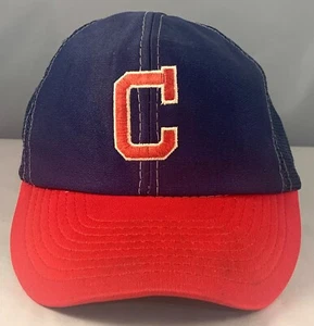 Vintage Cleveland Indians Block C Logo Druckknopflasche Mütze Netz Trucker MBL Baseball - Bild 1 von 8