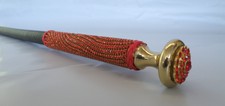 54cm Black With Red & Gold Diamonte Handle and Top Hacking Cane with Flapper