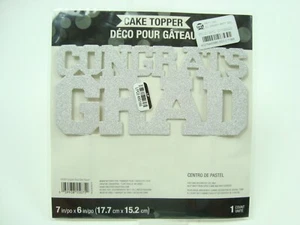Congrats Grad 7 x 6 inch Silver Cake Topper - Picture 1 of 2