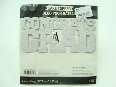 Congrats Grad 7 x 6 inch Silver Cake Topper - Image 1 of 2