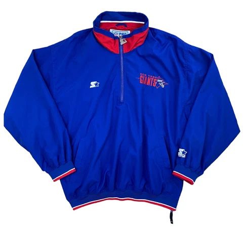 Vintage 90s Starter Pro Line NFL New York Giants Pullover XL 1/2 Zip Blue Jacket Cover