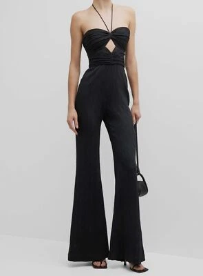 $695 Alexis Mujeres Negro Jada Cerradura Halter Sin Mangas Pierna Ancha Mono Talla XL Foto 1 de 4