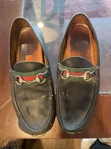 Gucci Black Leather Loafers Men's Size 9 Authentic Luxury Fashion Shoes - Picture 1 of 10