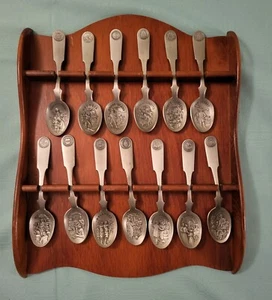 Franklin Mint 13 Original American Colonies ( States ) Pewter Spoons & Rack - Picture 1 of 19