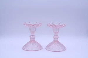 Pink Bramble Leaf Candleholders Westmoreland Glass - Set of 2 - Picture 1 of 15