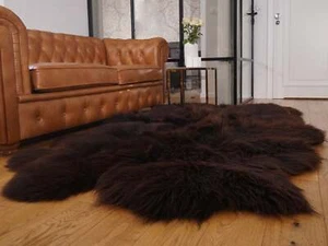 ALFOMBRA GIGANTE Cuatro PIEL DE OVEJA Marrón Tiro Cuero Genuino Piel de Oveja Alfombra Decorativa - - Imagen 1 de 10