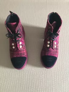 CHANEL ANKLE BOOTS PINK TWEED LACE UP N. 36,5 italiano - Bild 1 von 22