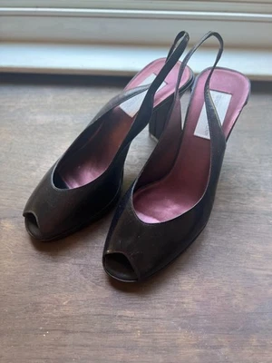 黑色皮革 Worthington 尺码 10M 露趾吊带厚底高跟鞋 — 第 1/4 张图片