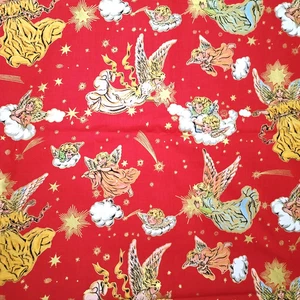 Red Gold Angels Christmas Fabric 2 Yds x 42" Astro Textile Corp. Vintage - Picture 1 of 4
