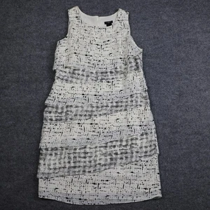 Ann Taylor Dress Womens 6P White Black Abstract Print Sleeveless Tiered Ruffle - Picture 1 of 13