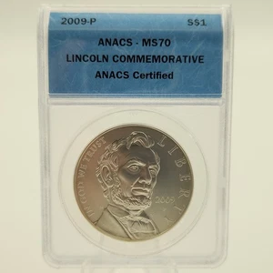 2009 P Abraham Lincoln Commemorative Silver Dollar ANACS MS 70 - Picture 1 of 4