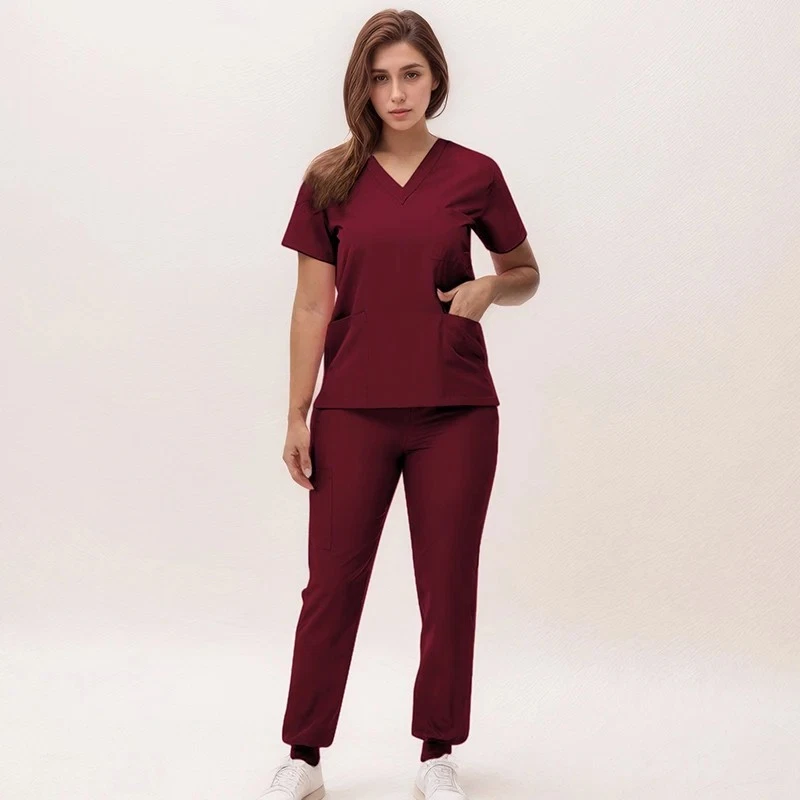 2025 Professional Medical Scrub Set For Women V-Neck Uniform Jogger Pants Gift - Image 1 of 4