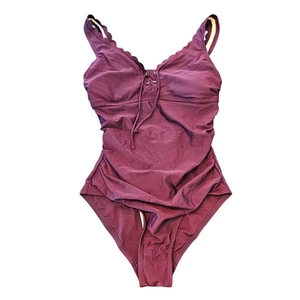 Costume da bagno donna Kona Sol taglia S pezzo unico scollo a V Merlot smerlato - Foto 1 di 4