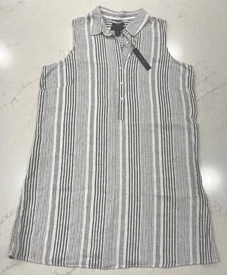 Tahari Sz 1x 100% Linen Stripe Sleeveless Midi Dress Collared Half Button Beach - Image 1 of 4