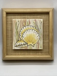 Harris G Strong Original Kunstwerk gerahmte Fliese gelbe Muscheln Strand Dekor - Bild 1 von 7