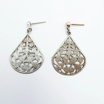 Dangle Teardrop Earrings, Pierced Post, 925 Sterling Silver Signed - Image 1 of 2