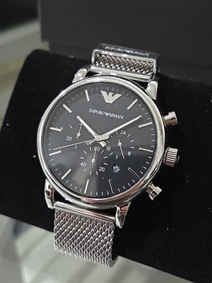 Orologio Uomo EMPORIO ARMANI AR1808 Cronografo Acciaio Maglia Milano Nero - Immagine 1 di 4