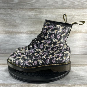 Dr. Martens Women's 1460 Tydee Black Floral Leather Lace Up Combat Boots Size 9 - Picture 1 of 9