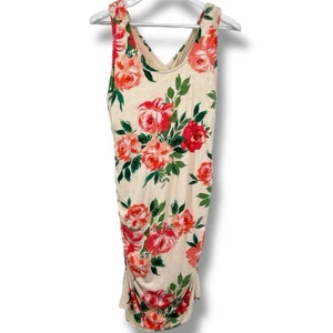 Anthro Daily Practice Dress Size XL Orange Floral Knit Ruched Bodycon Dress - Picture 1 of 7