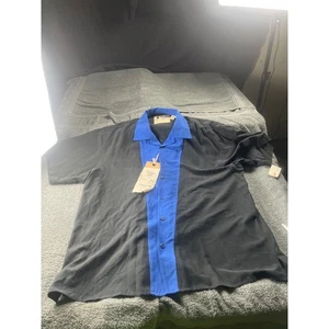 Vintage Silk Circa 1969 Black Blue Short Sleeve Button Up Shirt Men's XXL - Picture 1 of 7