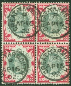 SG 214 1/- green & carmine block of 4. Superb used with Great Yarmouth CDS’s... - Picture 1 of 1