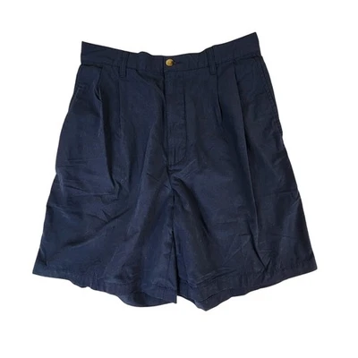 Trader Bay Shorts Mens Large Navy Pleated Elastic Waist Casual Golf Chino - Image 1 of 4