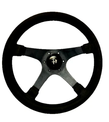 Alfa Romeo 13" MOMO Grinta Steering Wheel- Black Suede 4-Spoke Horn Button - Image 1 of 4