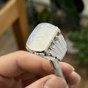 Anillo yemení Aqeeq para hombre, anillo de ágata natural de plata de ley 925, anillo chiíta - Imagen 1 de 4