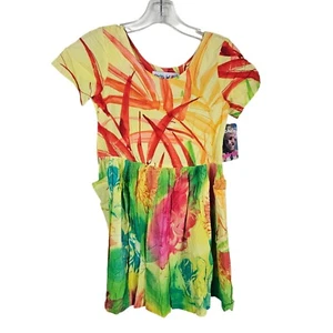 VTG Jams World Girls Tropical Floral Dress Sz M Colorful Rushes and Spider Mums - Picture 1 of 11