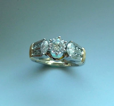 14K WHITE AND YELLOW  GOLD DIAMOND ENGAGEMENT RING AND WRAP SOLDERED TOGETHER - Image 1 of 4